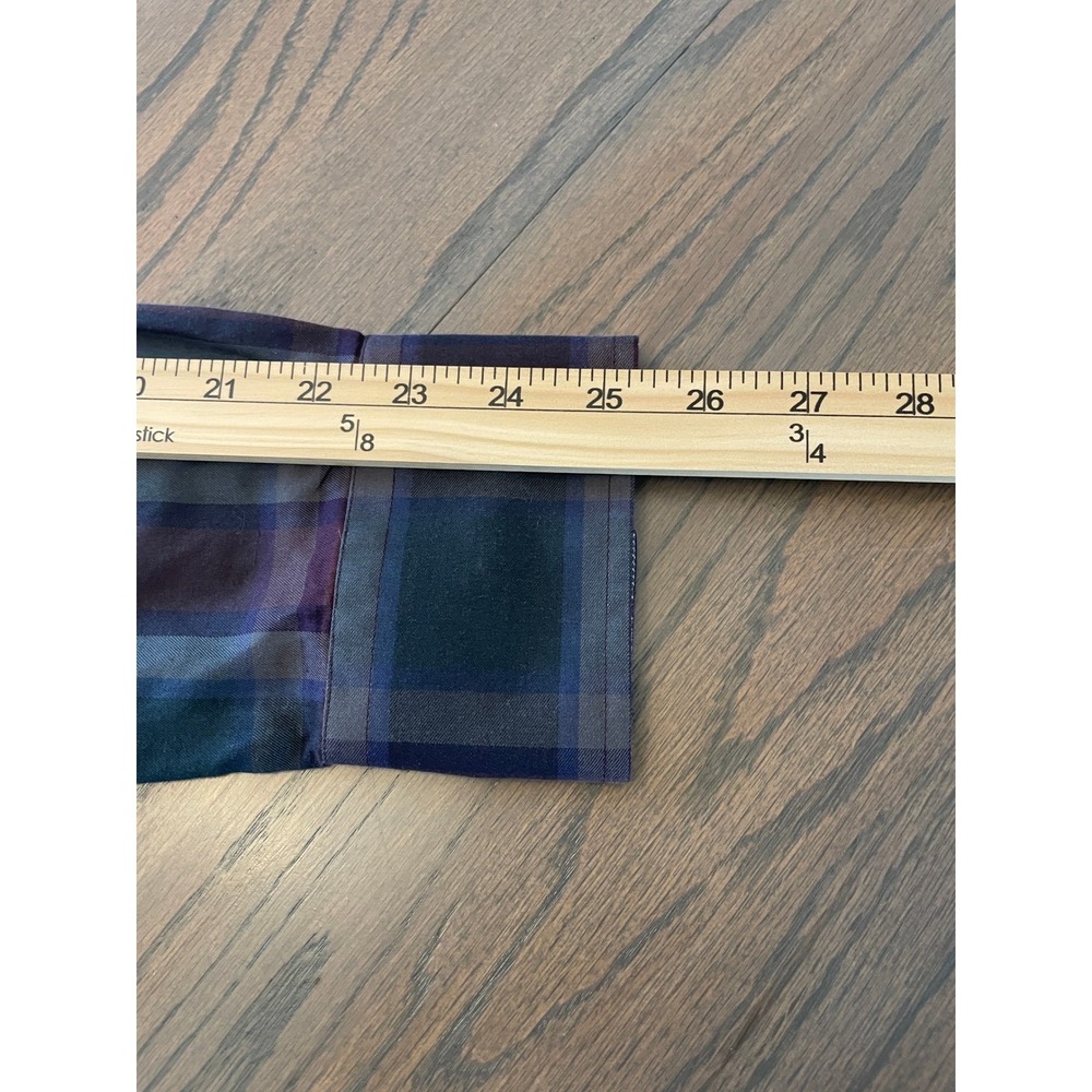 Tallia Mens Plaid Button Down Shirt Burgundy Navy Floral Contrast Cuff Size 15.5 - Picture 3 of 5